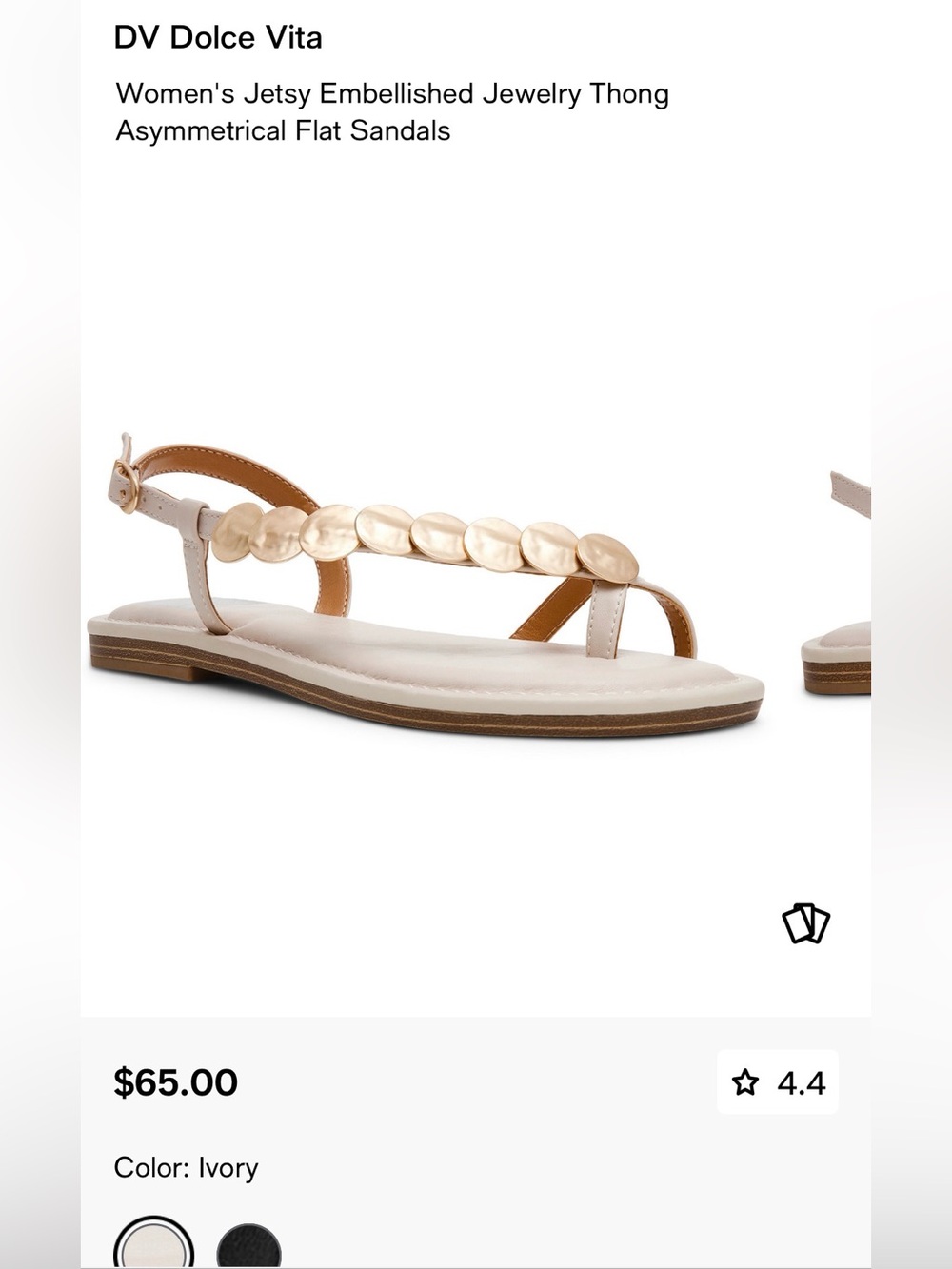 DV by Dolce Vita Ivory Embellished Thong Sandals with Gold Accents